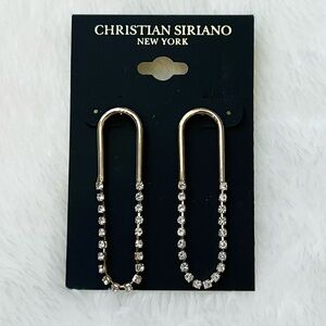 New Christian Siriano Gold Rhinestone Paper Clip Style Earrings